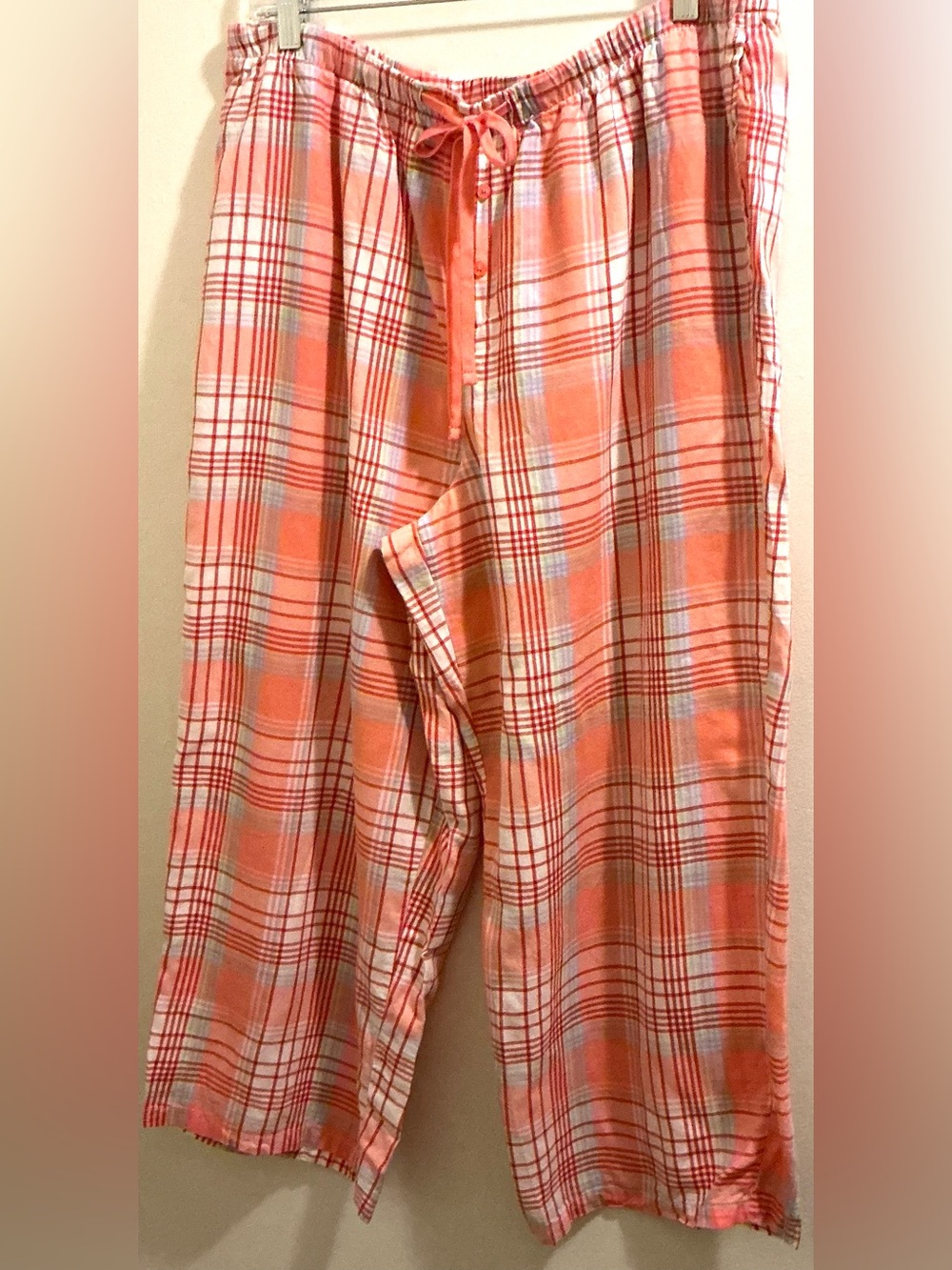 Women's Coral Plaid Flannel Pajama Pants - Loungewear